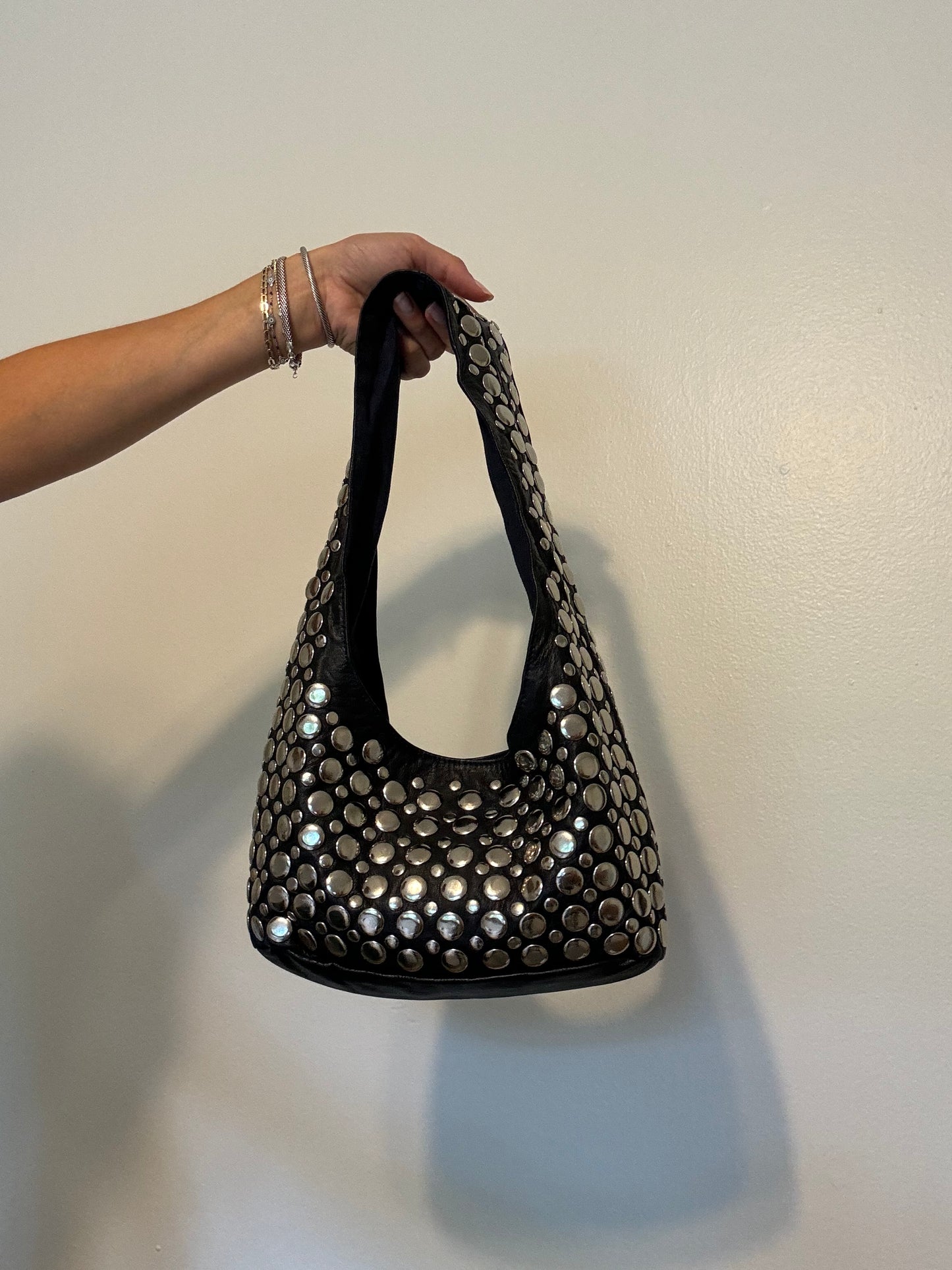 Macie Studded Leather Shoulder Bucket Bag