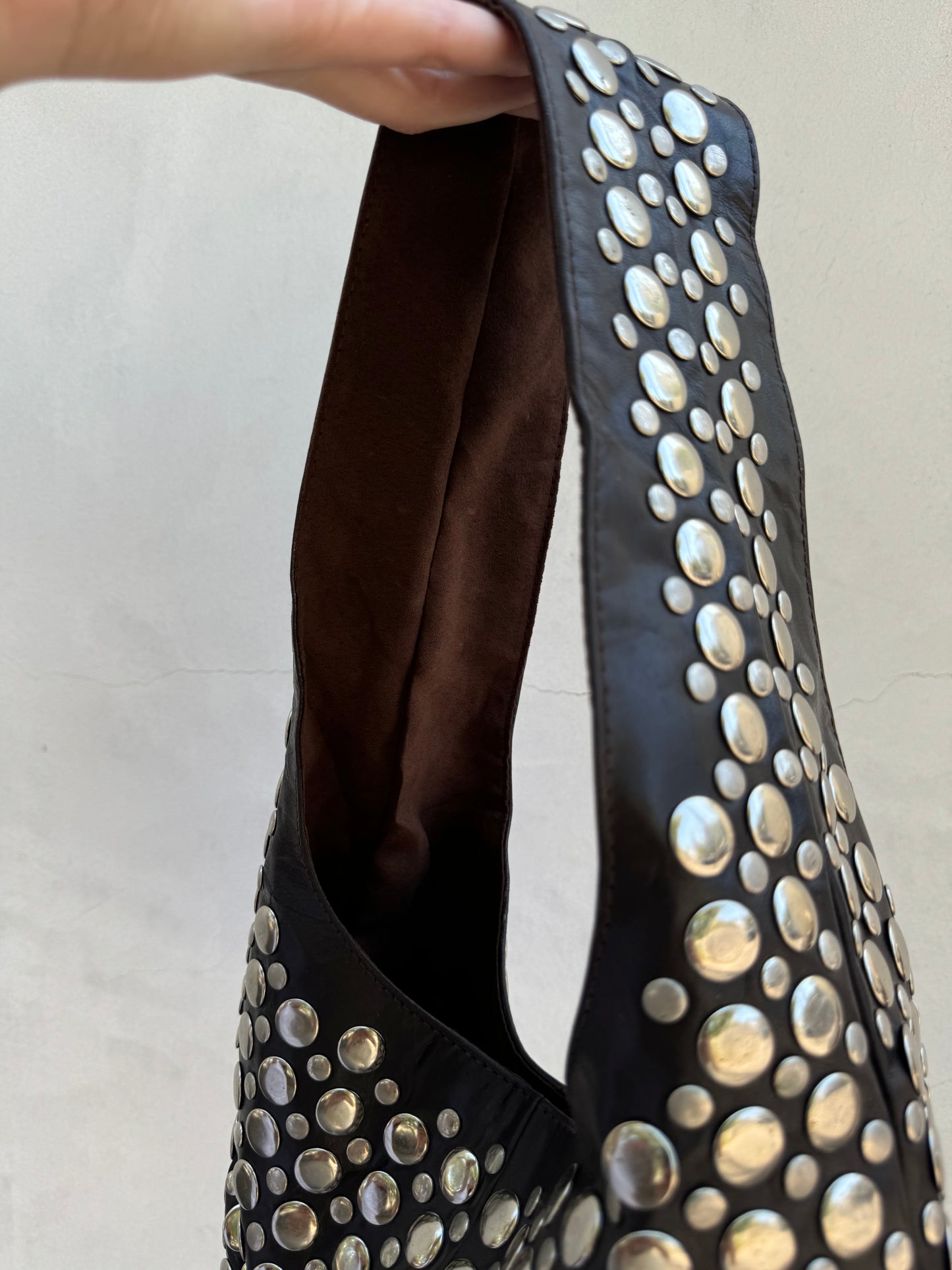 Macie Studded Leather Shoulder Bucket Bag