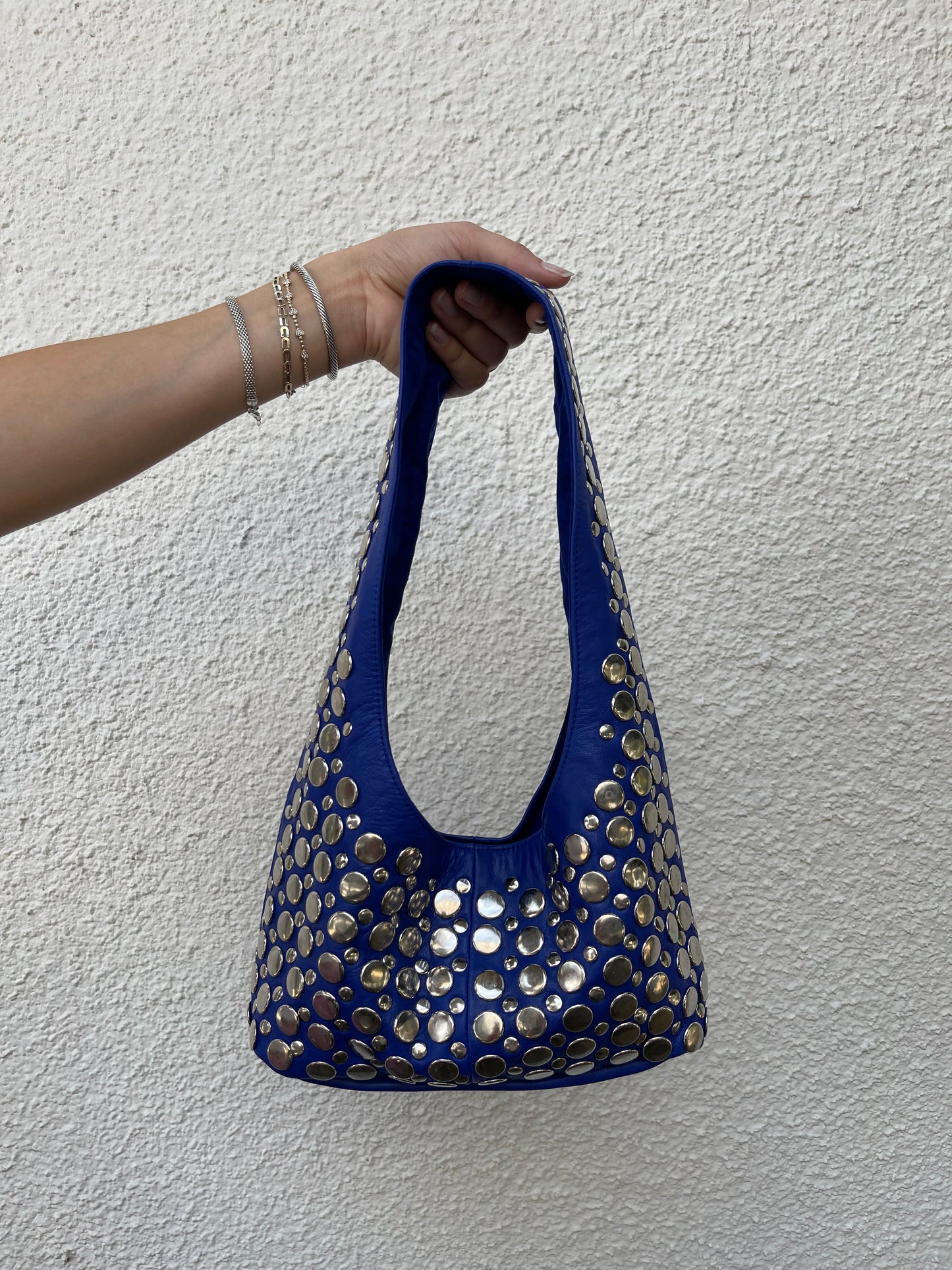 Macie Studded Leather Shoulder Bucket Bag