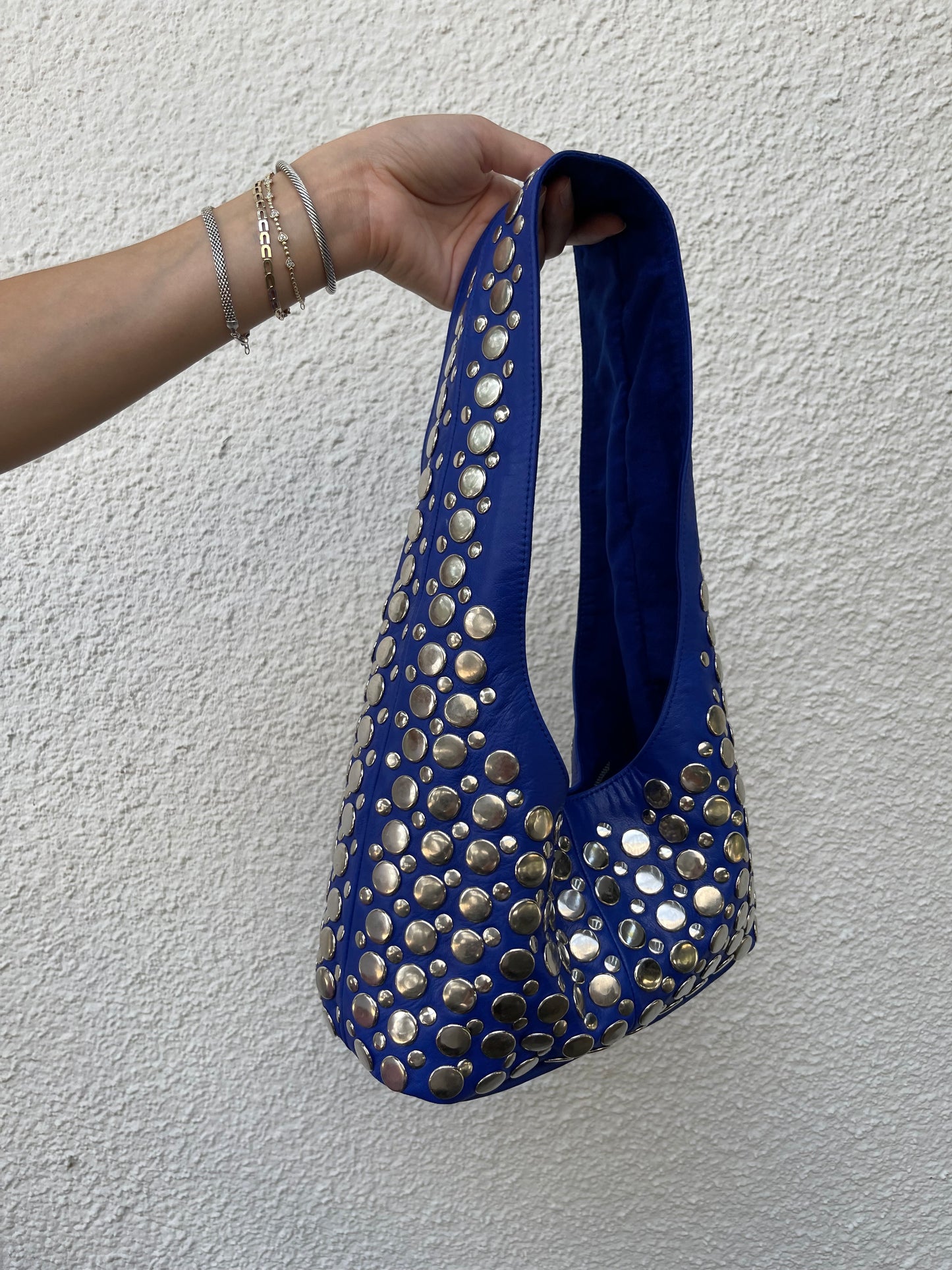 Macie Studded Leather Shoulder Bucket Bag